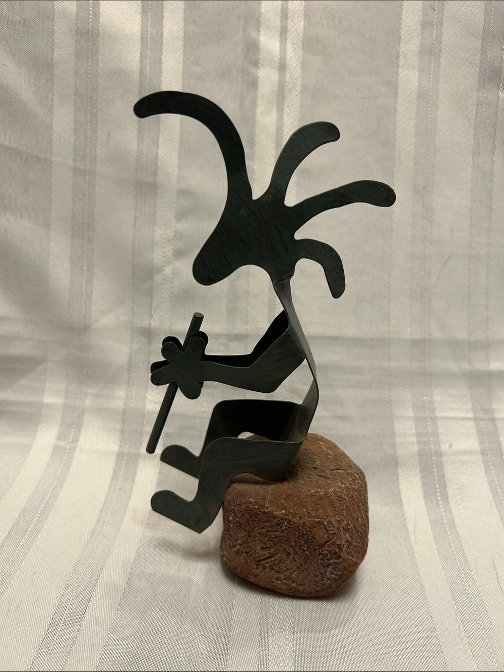 Kokopelli Metal Sculpture on Stone Base (LC)